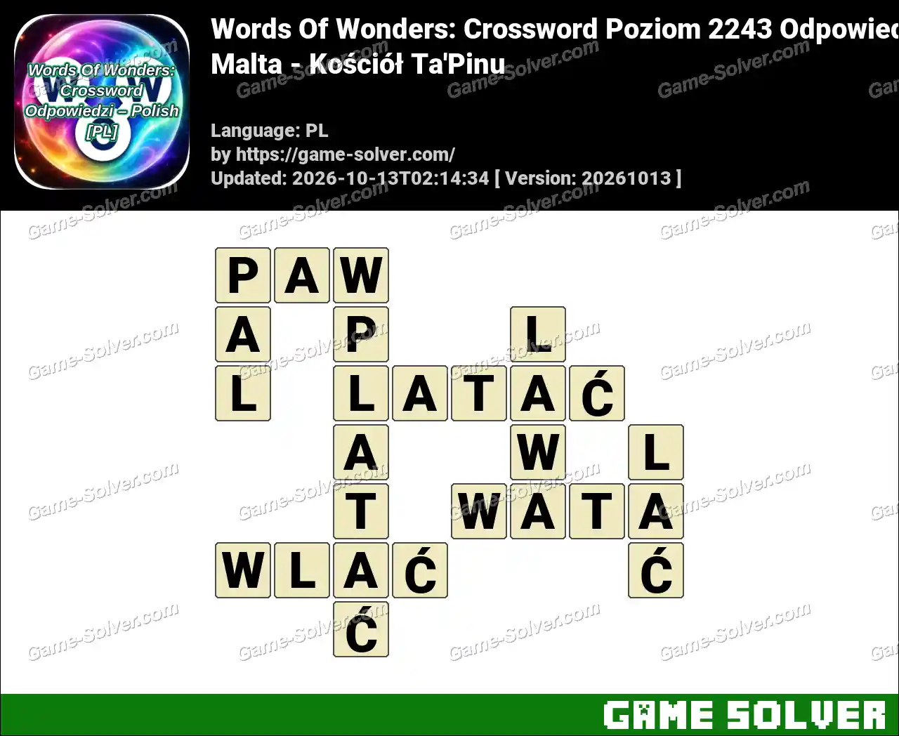 Words Of Wonders: Crossword Poziom 2243 Odpowiedzi – Malta – Kościół Ta’Pinu